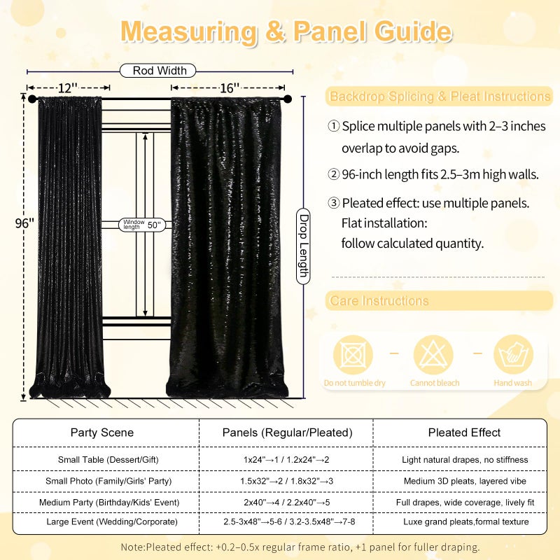 QueenDream Black Sequin Backdrop 2 Panels 2FTx8FT Halloween Backdrop Curtains Party Decorations Birthday Wedding Photo Backdrop - Image 5